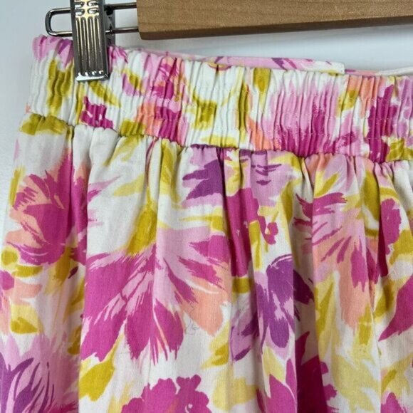 Vintage Handmade Cottagecore Peasant Pink Yellow Midi Skirt Pockets Women M - Picture 10 of 13